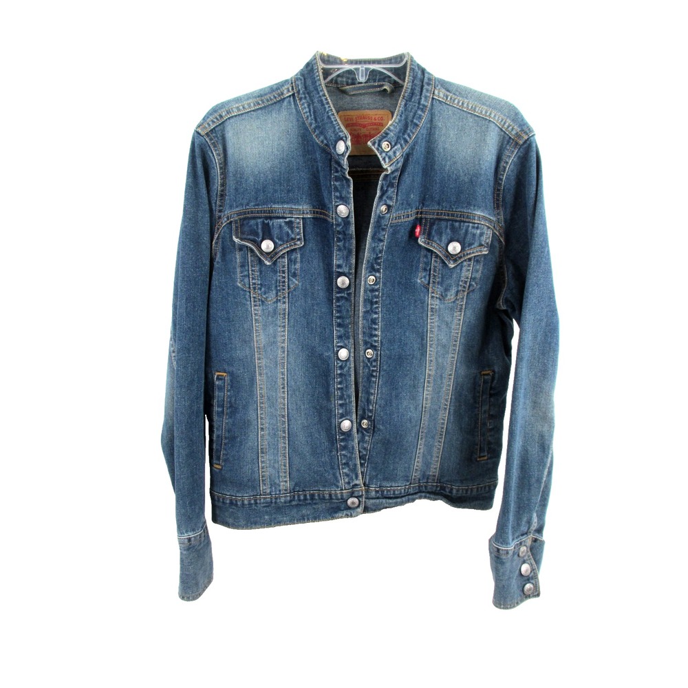 Levi's 2003 Trucker Jacket Women Large Misses Blue Denim Mock Collar Vintage Y2K